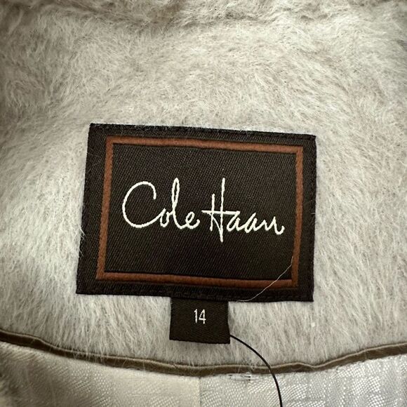 Cole Haan Luxury Suri Alpaca & Wool Blend‎ Gray Pea Coat Sz 14 Hidden Button NEW - Picture 11 of 13